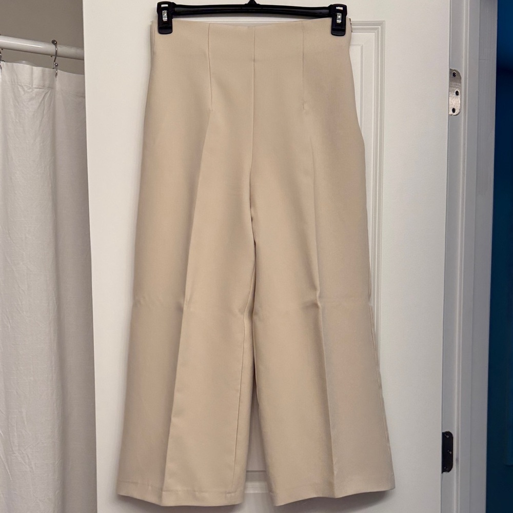 Zara Cream Wide-Leg Pants